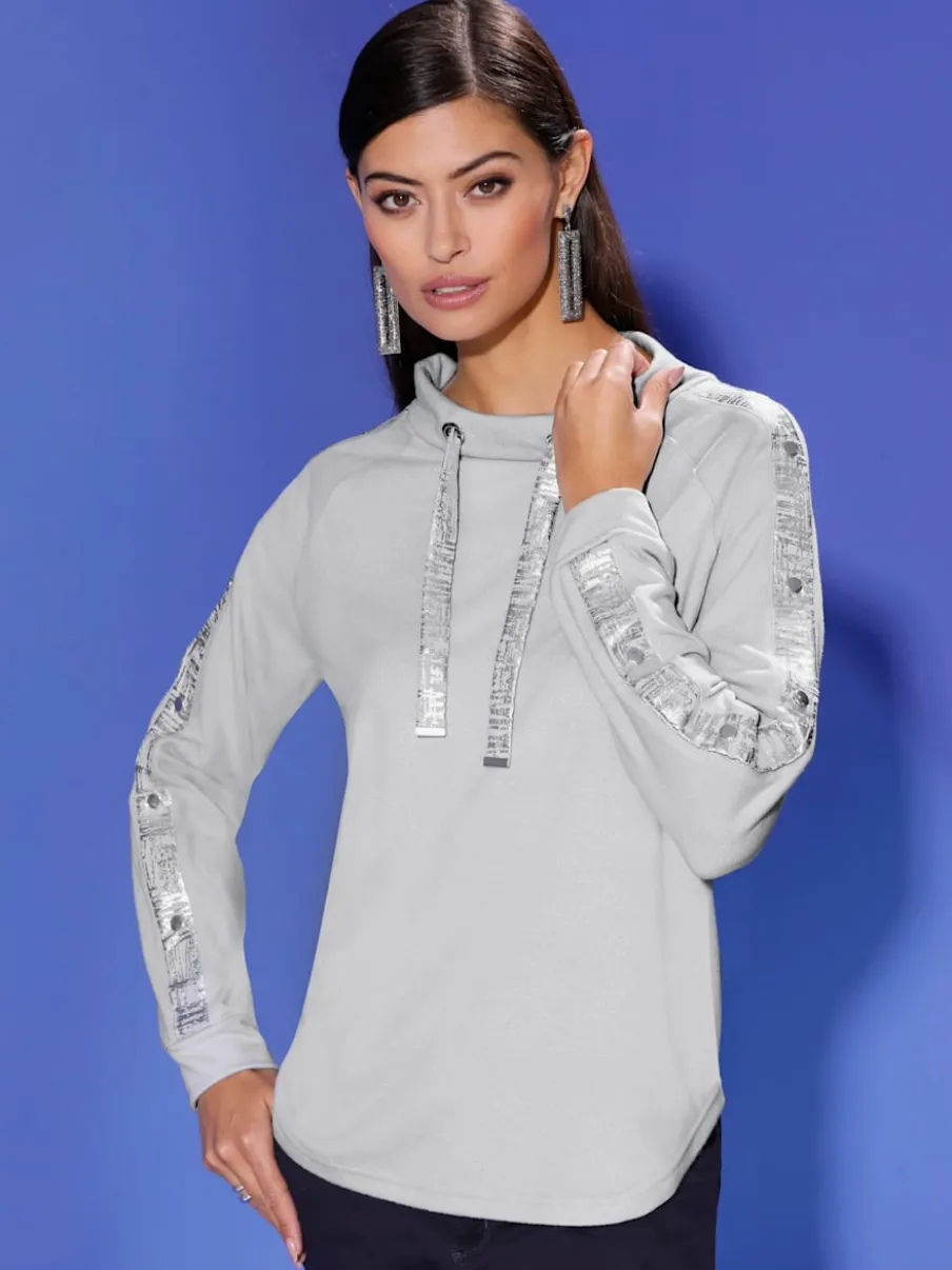 Sweatshirts à col montant avec imprimé contrastant sur manches