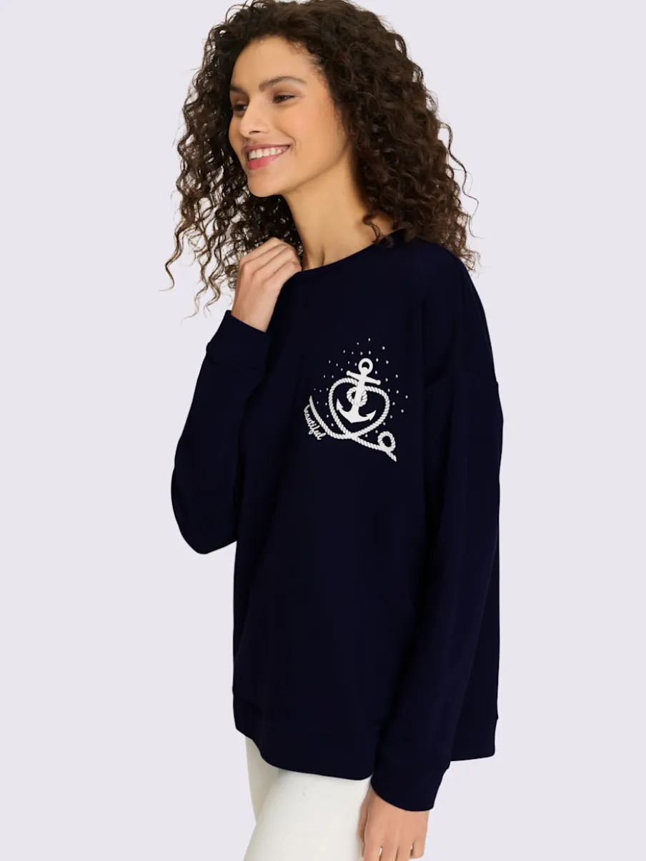 Sweatshirts à col rond avec imprimé ancre brillant