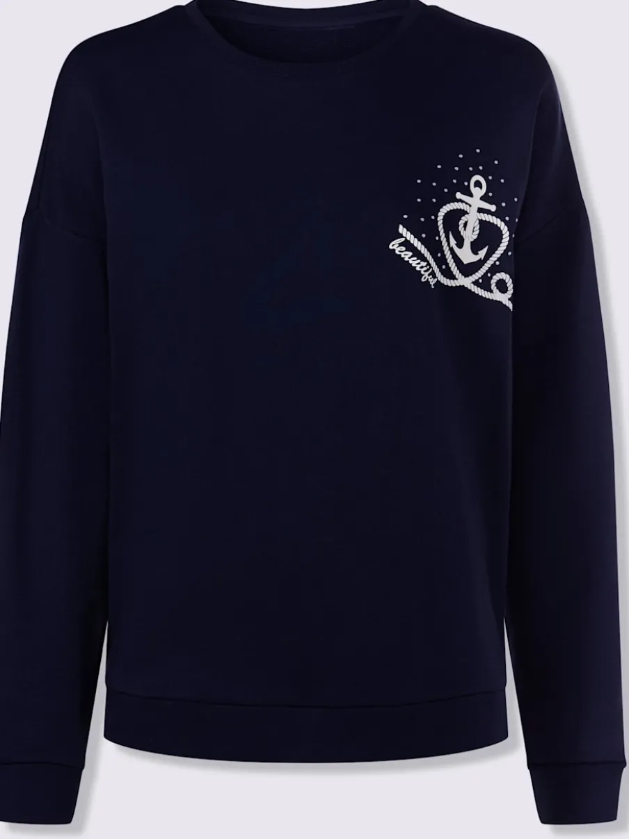 Sweatshirts à col rond avec imprimé ancre brillant