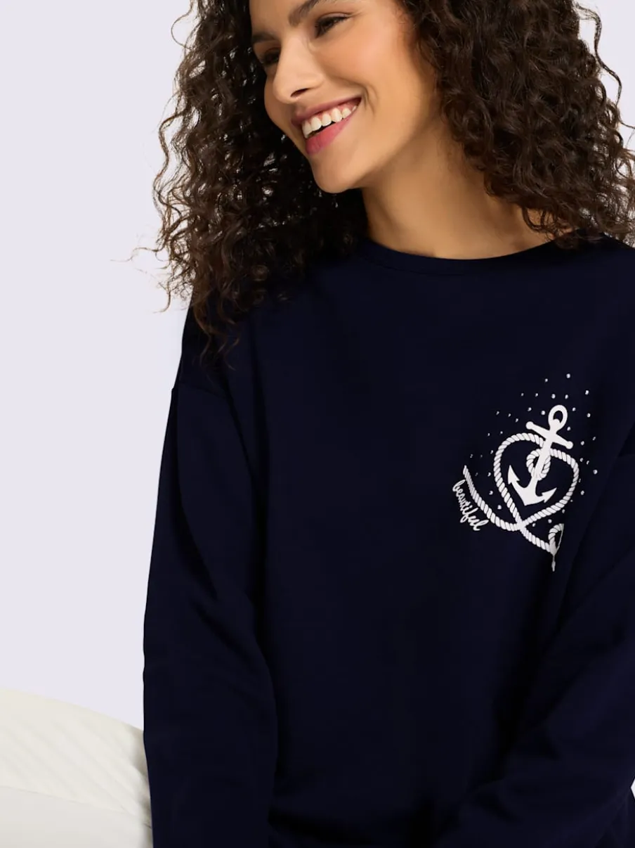 Sweatshirts à col rond avec imprimé ancre brillant