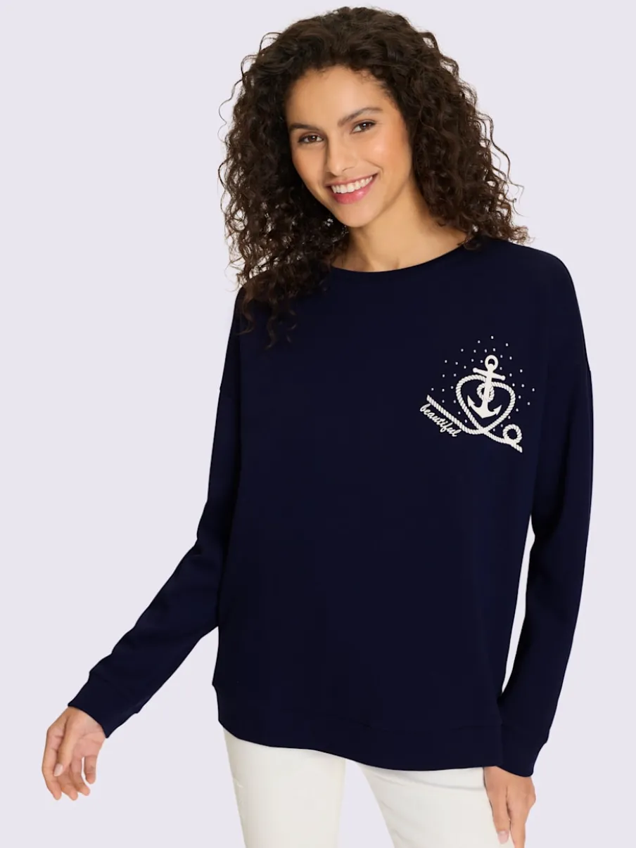 Sweatshirts à col rond avec imprimé ancre brillant