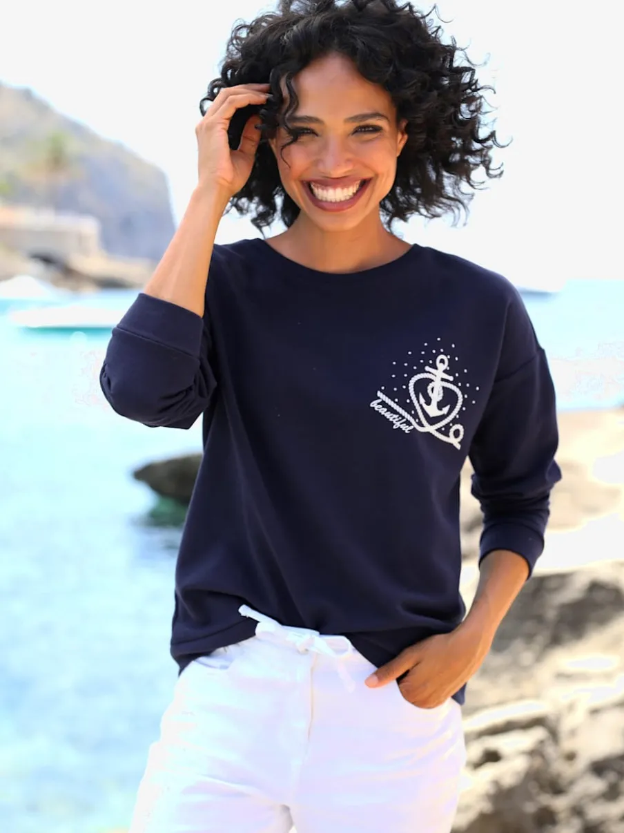 Sweatshirts à col rond avec imprimé ancre brillant