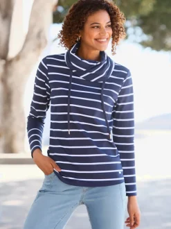 Sweatshirts à col roulé avec rayures manches longues