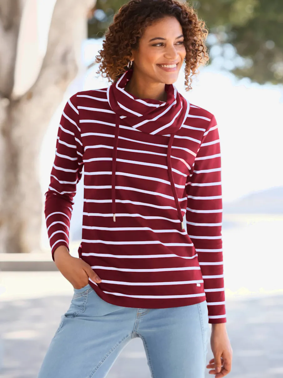 Sweatshirts à col roulé avec rayures manches longues