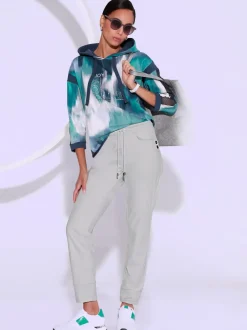 Sweatshirts en coton avec inscription métallique et manches résille