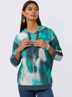 Sweatshirts en coton avec inscription métallique et manches résille