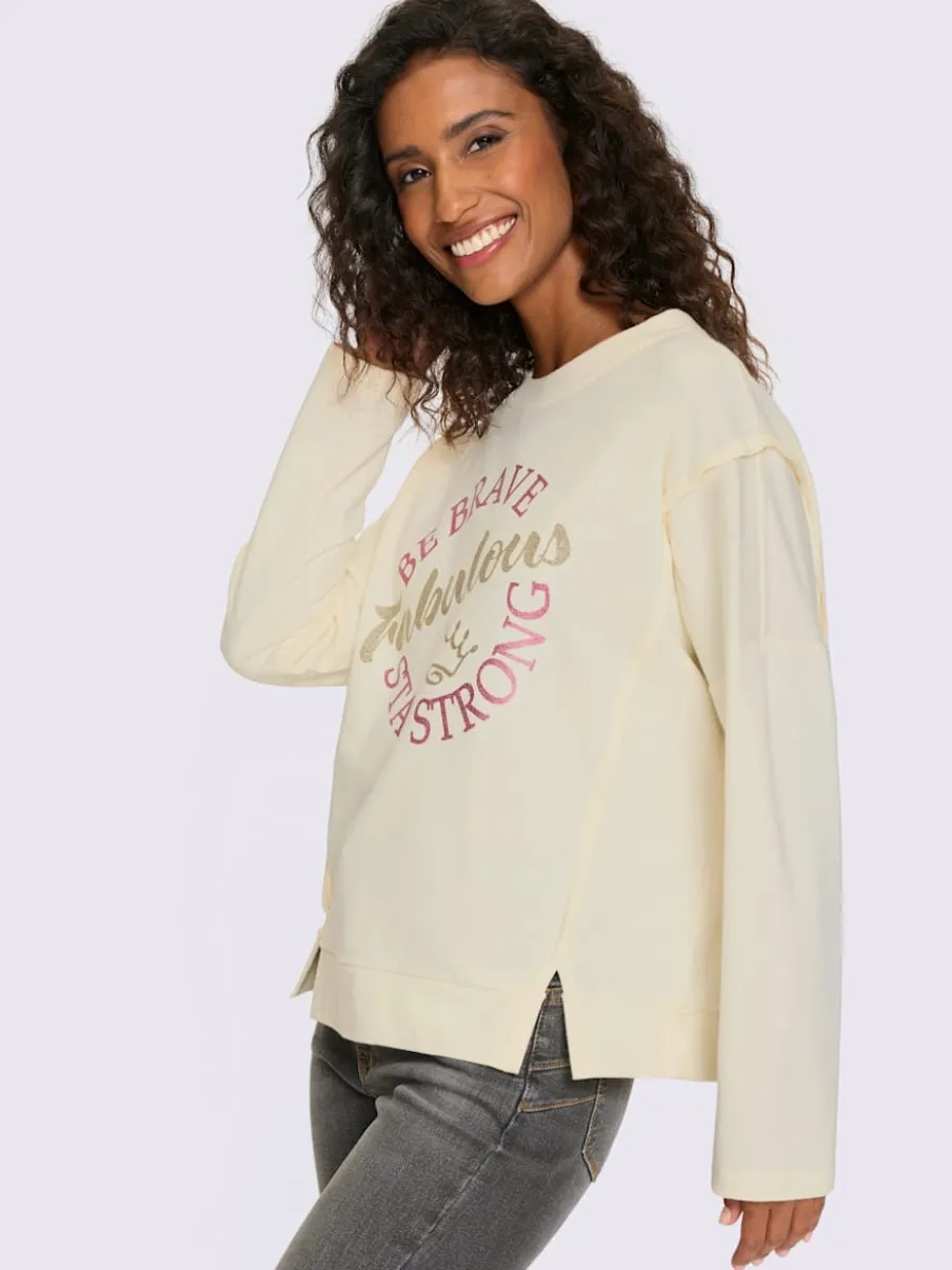 Sweatshirts en coton à inscription scintillante manches longues