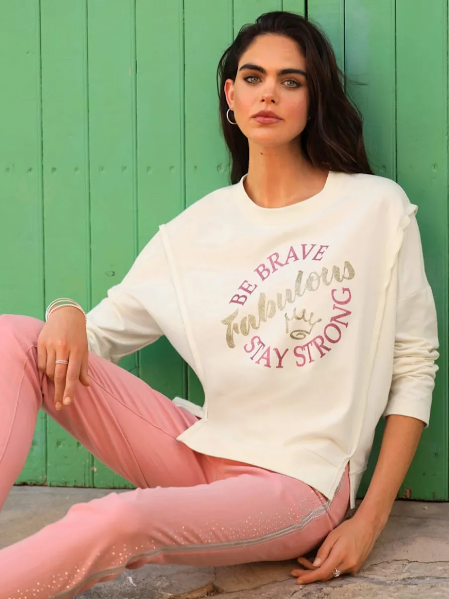 Sweatshirts en coton à inscription scintillante manches longues