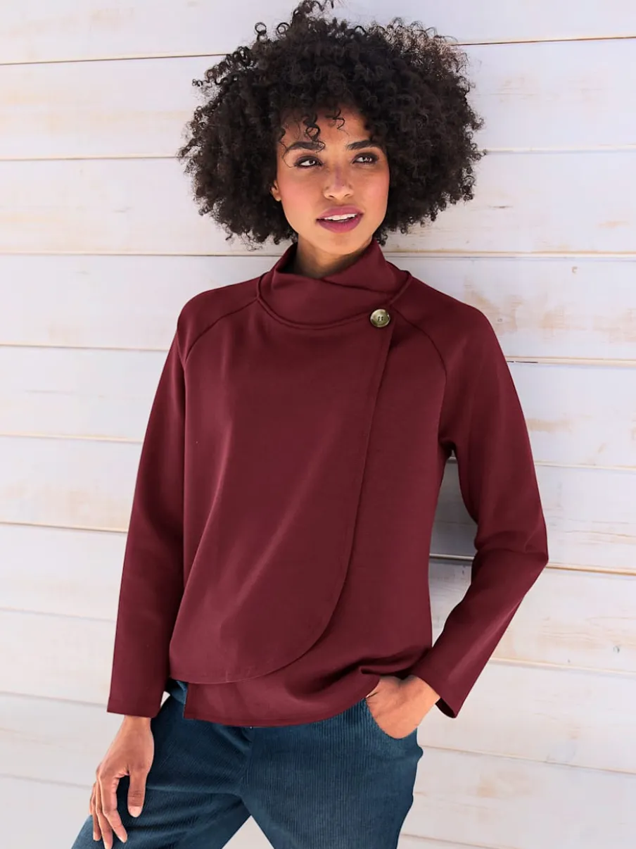 Sweatshirts en mélange de modal col montant asymétrique