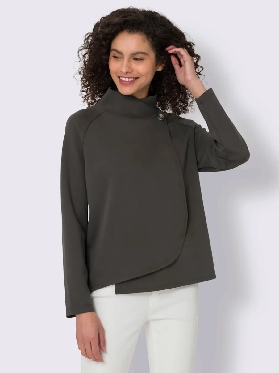 Sweatshirts en mélange de modal col montant asymétrique