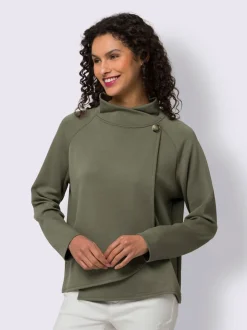 Sweatshirts en mélange de modal col montant asymétrique