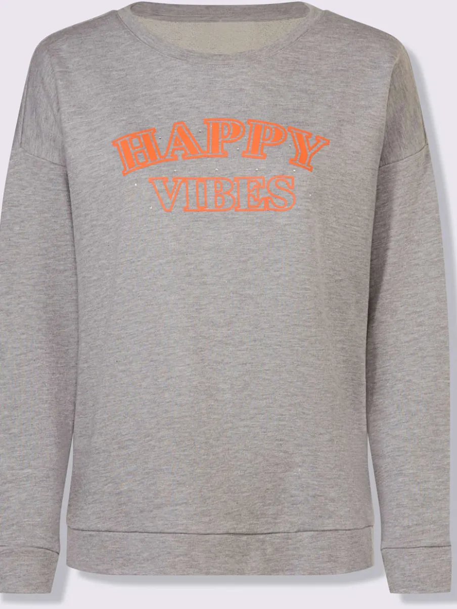 Sweatshirts à inscription brillants col rond manches longues