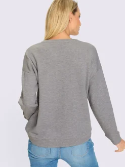 Sweatshirts à inscription brillants col rond manches longues