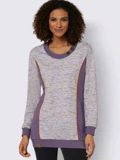 Sweatshirts longs à col rond et boutons fantaisie