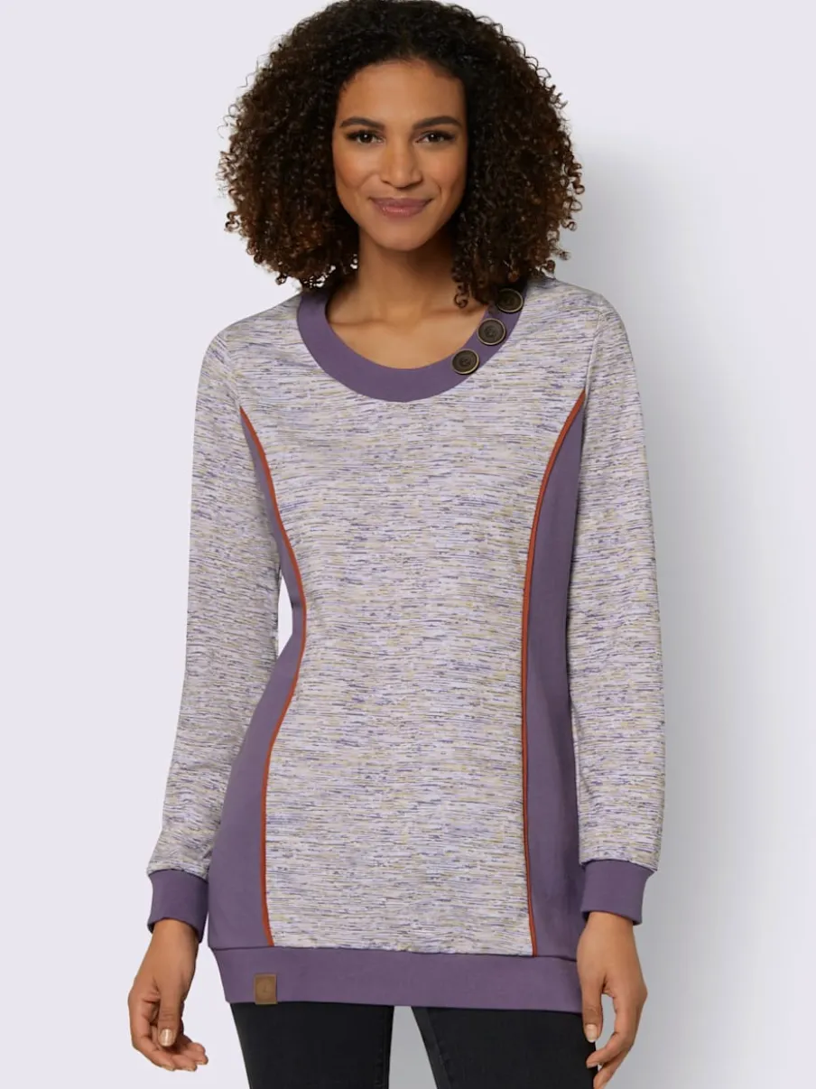 Sweatshirts longs à col rond et boutons fantaisie