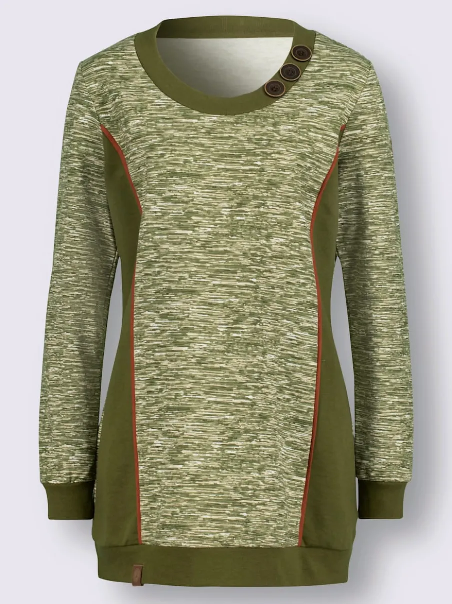 Sweatshirts longs à col rond et boutons fantaisie