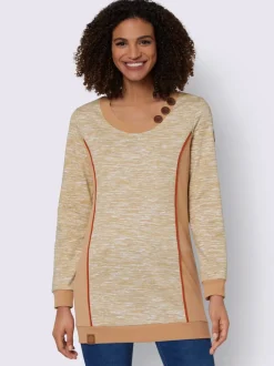 Sweatshirts longs à col rond et boutons fantaisie