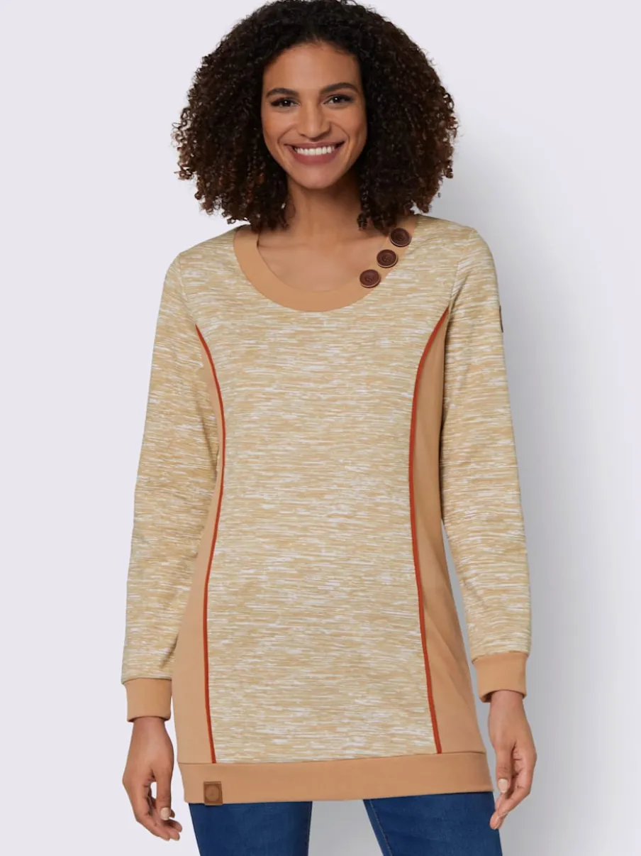 Sweatshirts longs à col rond et boutons fantaisie