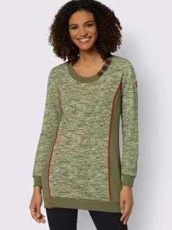 Sweatshirts longs à col rond et boutons fantaisie