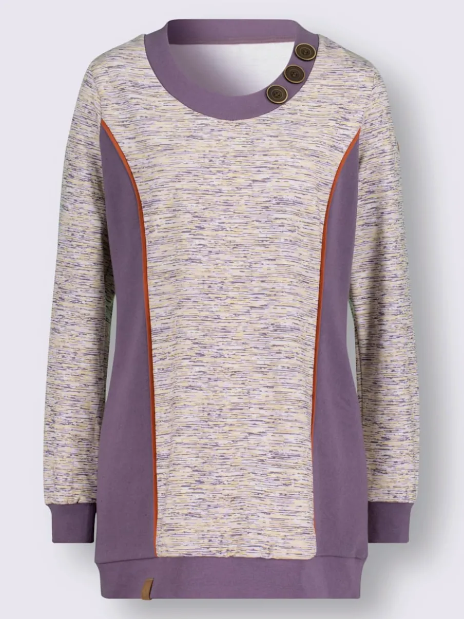 Sweatshirts longs à col rond et boutons fantaisie