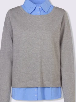 Sweatshirts à manches longues avec empiècement tissé ornés de strass