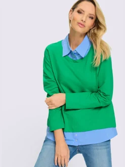 Sweatshirts à manches longues avec empiècement tissé ornés de strass