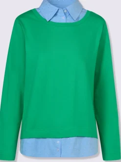 Sweatshirts à manches longues avec empiècement tissé ornés de strass