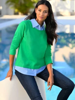 Sweatshirts à manches longues avec empiècement tissé ornés de strass