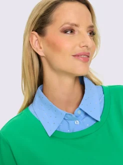 Sweatshirts à manches longues avec empiècement tissé ornés de strass