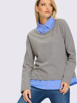 Sweatshirts à manches longues avec empiècement tissé ornés de strass