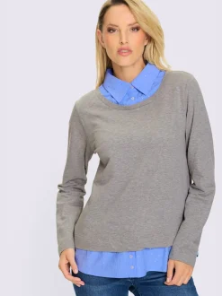 Sweatshirts à manches longues avec empiècement tissé ornés de strass