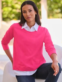 Sweatshirts à manches longues avec empiècement tissé ornés de strass