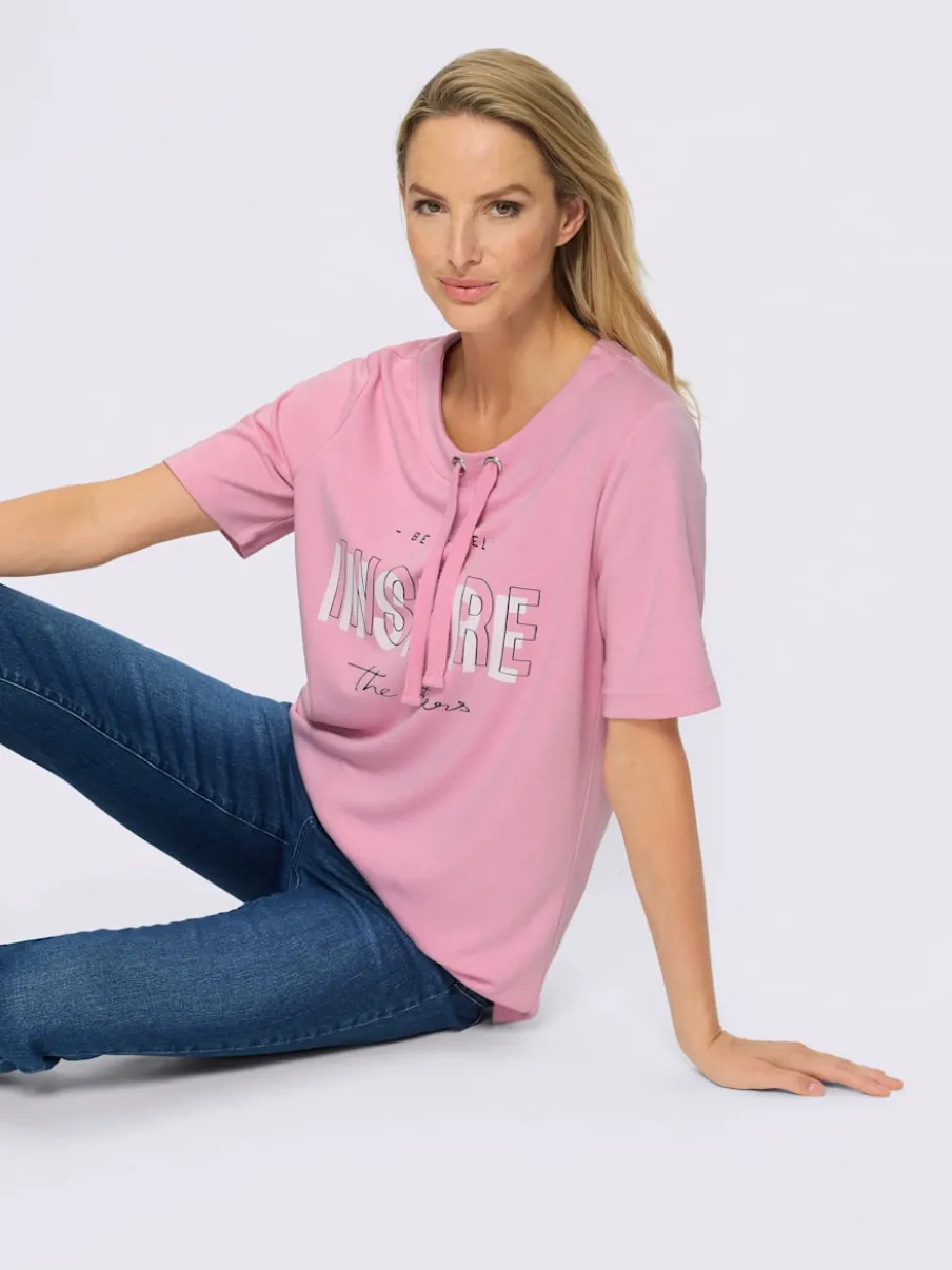 Sweatshirt sportif à manches courtes avec imprimé inspirant et col rond