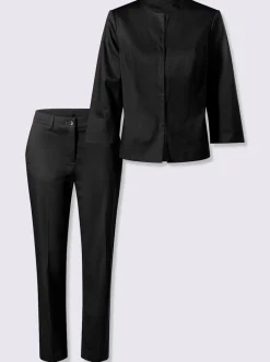 Tailleur-pantalon à blazer rond et manches 3/4 avec poches