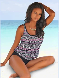Tankini ample à imprimé ethnique avec bretelles ajustables