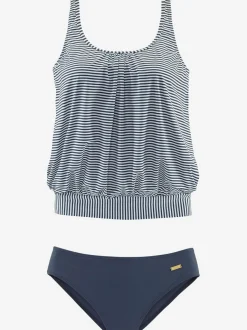 Tankini ample à rayures avec bords-côtes ajustés et bonnets intégrés