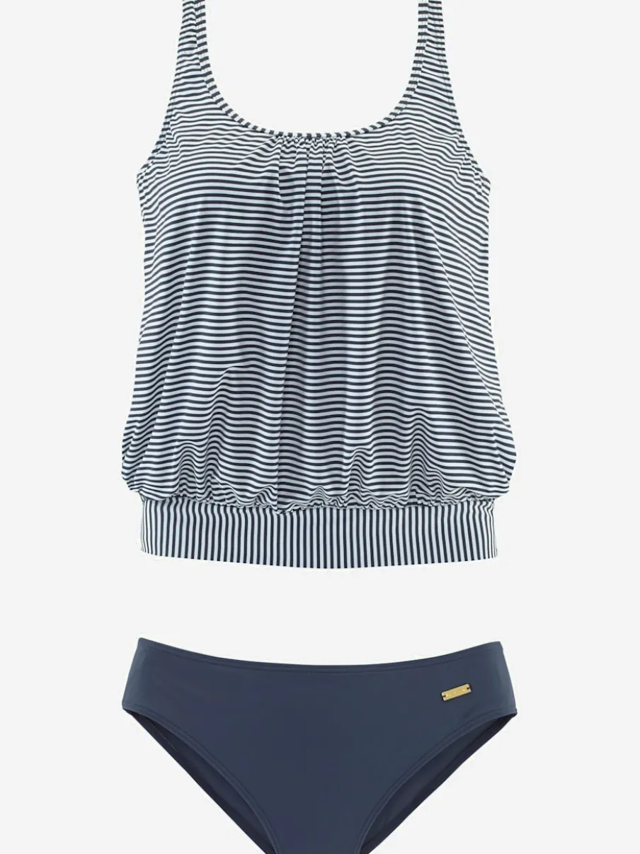 Tankini ample à rayures avec bords-côtes ajustés et bonnets intégrés