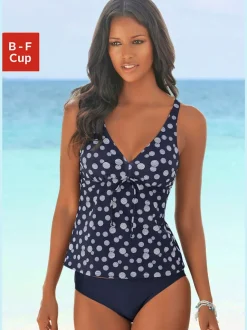 Tankini à armatures avec col V et bretelles réglables à pois