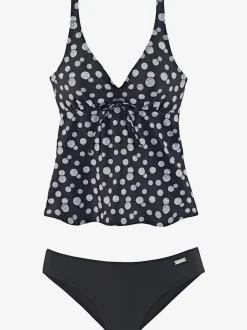Tankini à armatures avec col V et bretelles réglables à pois