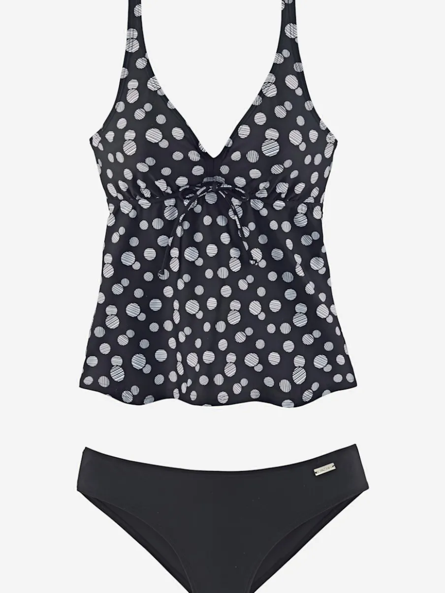 Tankini à armatures avec col V et bretelles réglables à pois