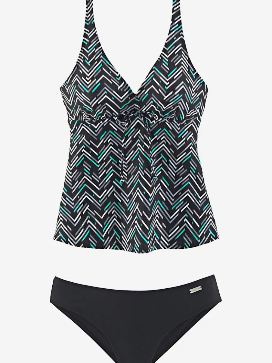 Tankini à armatures avec décolleté en V et imprimé géométrique