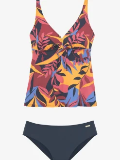 Tankini à armatures avec imprimé feuilles abstraites et réglables
