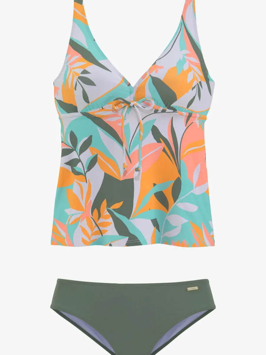 Tankini à armatures avec imprimé feuilles abstraites et réglables