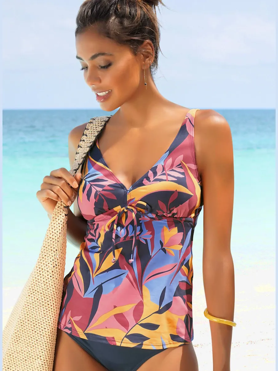 Tankini à armatures avec imprimé feuilles abstraites et réglables