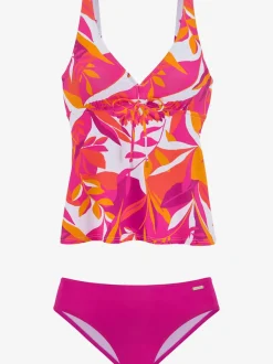 Tankini à armatures avec imprimé feuilles abstraites et réglables