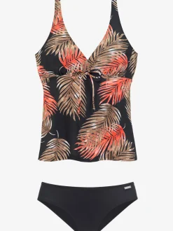 Tankini à armatures avec imprimé palmiers et lien sous la poitrine