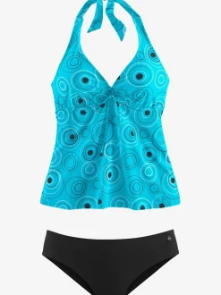 Tankini à armatures imprimé à pois avec décolleté ajustable