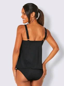 Tankini avec encolure droite et bretelles réglables à motifs rayés