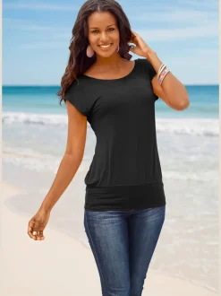 T-shirt ample avec ceinture à l'ourlet en viscose-élasthanne