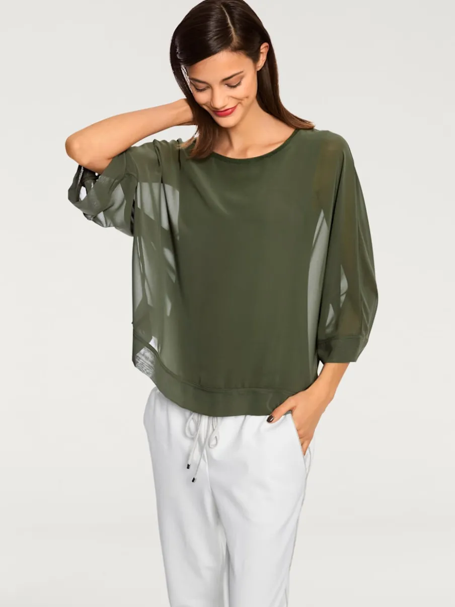 T-shirt ample avec col rond et manches 3/4 chauve-souris